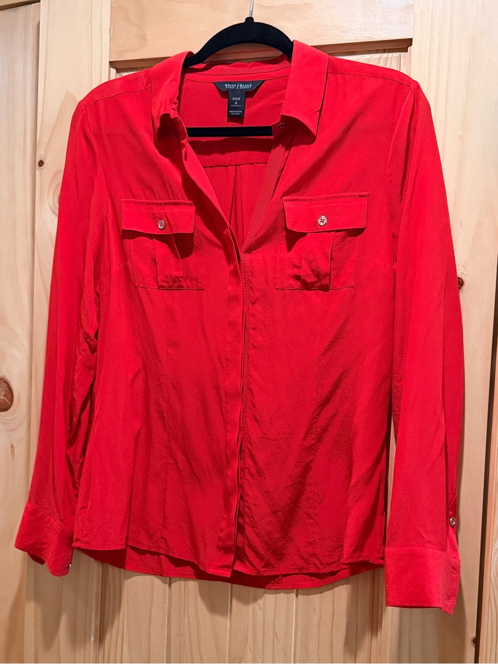 Silk Long Sleeve Red Button-Front Shirt by White House Black Market